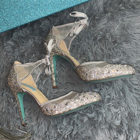 NEW!! Blue by Betsey Johnson SB Iris Silver Rhinestone Heels 8.5 - Picture 14 of 16